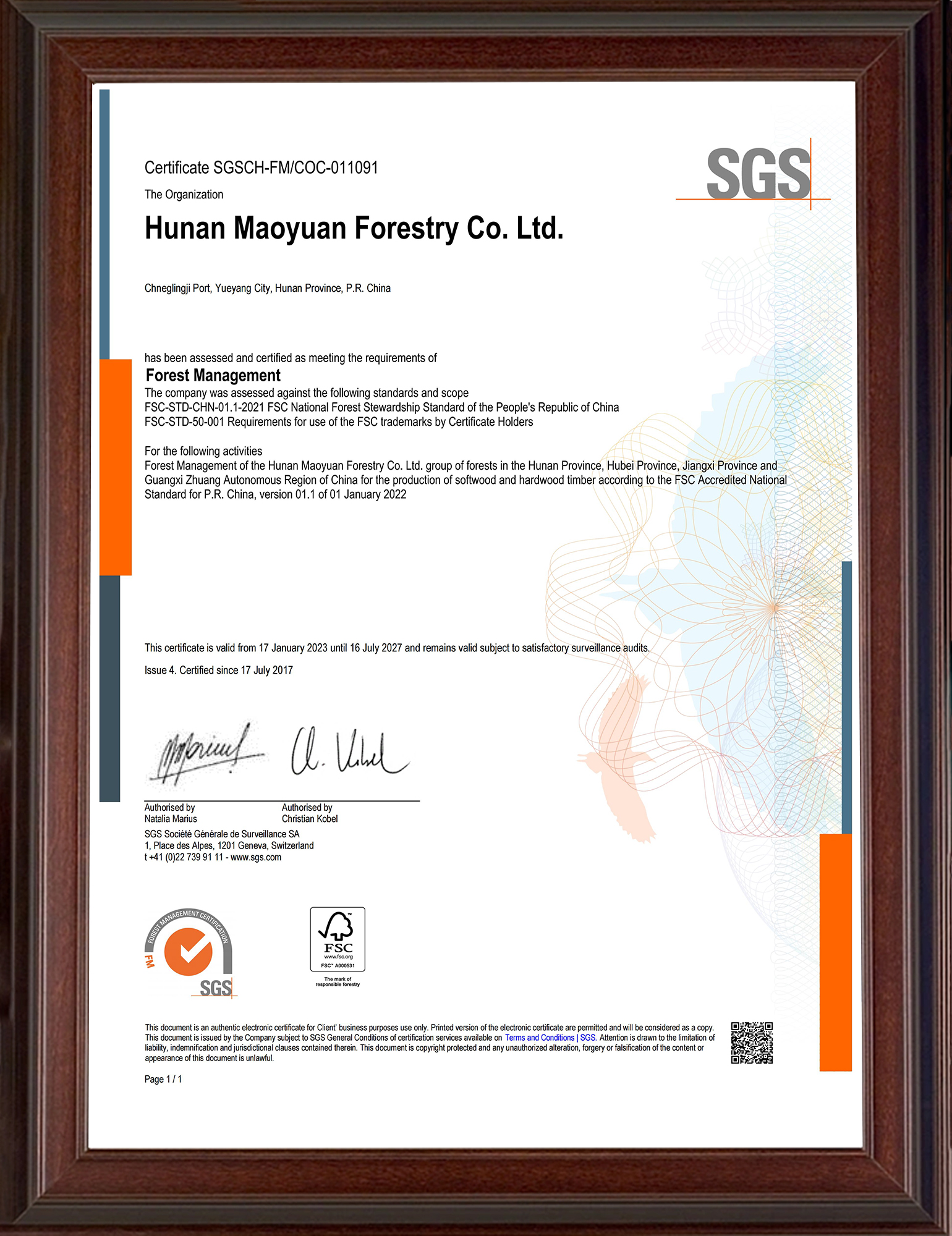 FSC certificate